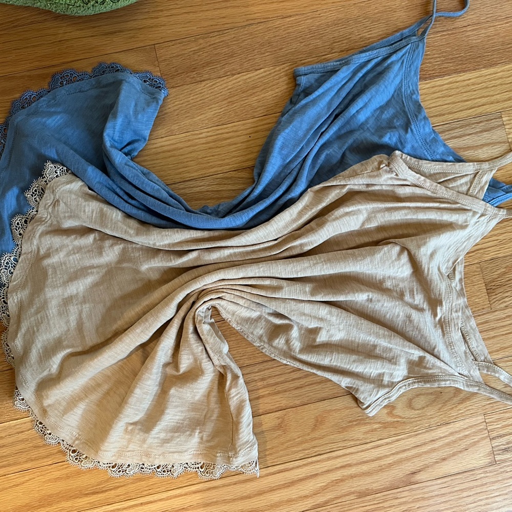 LOGO by Lori Goldstein Blue and salmon Lace Trim Tops- You get both colors!!